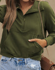 Solid Fleece-Lined Half-Zip Up Collar Sweatshirt