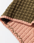 Colorblock Waffle Knit Drawstring Mock Neck Sweater
