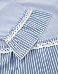 Plus Size Stripe Patchwork Lace Trim 3/4 Sleeve Maxi Dress