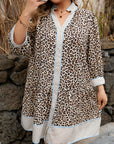 Plus Size Leopard Stripe Trim V-Neck Mini Dress