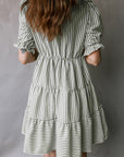 Stripe Tassel Tie-Neck Ruffle Tiered Dress
