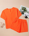 Solid Textured T-Shirt and Shorts Set