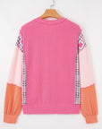 Maddie Texture Colorblock Patchwork Long Sleeve PLUS Top