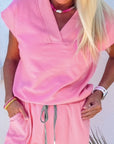 Solid V-Neck Tee and Drawstring Pants Set