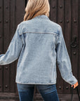 Solid Denim Scallop Collar Patch Pocket Buttoned Jacket