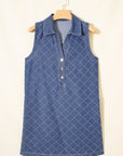 Denim Textured Collared V-Neck Sleeveless Mini Dress