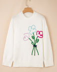 Embroidered Flower Ribbed Loose Sweater