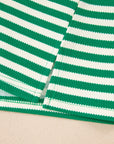 Stripe Patchwork Puff Short Sleeve V-Neck Blouse