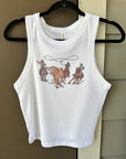 White Textured Cropped Tank Top With Supple Stretch Knitted Fabric For WardrobeReady