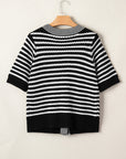 Stripe Bow Tie V-Neck Short Sleeve Sweater