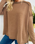 Solid Corded Knit Long Sleeve Top