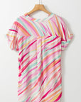 Abstract High Low Short Sleeve Blouse