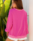 Corded Knit Drop Shoulder Long Sleeve Top
