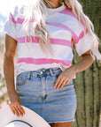 Stripe Knit Dropped Short Sleeve Sweater