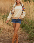 Logan Aztec Patchwork Raglan Pullover Sweatshirt