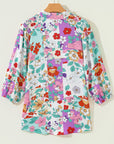 Floral Patchwork Frilled Neck Long Sleeve Shirt