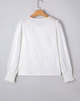 Allison Eyelet Embroidered Smocked Cuff Sheer Blouse