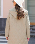 Solid Quilted Snap Button Hooded Puffer Coat