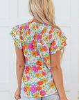 Leslie Floral Shirred Tiered Ruffled Sleeve Blouse