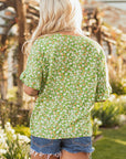 Yusra FloralRuffle Sleeve V Neck Blouse