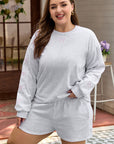 Plus Size Bow Tie Embroidered Pullover and Shorts Set