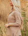 Colorblock Waffle Textured Henley Top