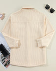Solid Corduroy Button-Up Pocketed Shacket