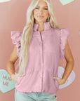 Solid Flutter Sleeve Snap Button Puffer Vest