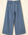 Stripe Buttoned High Waist Pleated Wide Leg Jeans