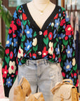 Floral Buttoned V-Neck Cardigan Sweater