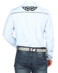 El Señor de los Cielos Men's Charro Embroidery Shirt in Blue/Black