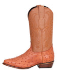Men’s Pointed Toe Leather Cowboy Boot - Imitation Ostrich Print - Cognac 40835