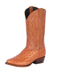 Men’s Pointed Toe Leather Cowboy Boot - Imitation Ostrich Print - Cognac 40835