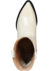 Men’s Pointed Toe Leather Cowboy Boot - Imitation Ostrich Print - Bone White 40839