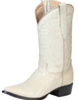 Men’s Pointed Toe Leather Cowboy Boot - Imitation Ostrich Print - Bone White 40839