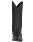 Men’s Snip Toe Leather Cowboy Boot - Imitation Ostrich Print - Black 40848