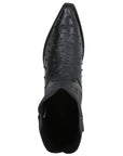 Men’s Snip Toe Leather Cowboy Boot - Imitation Ostrich Print - Black 40848