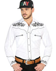 El General Embroidery Western Shirt in White/Black