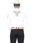 El General Embroidery Western Shirt in White/Black