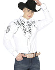 El General Embroidery Western Shirt in White/Black