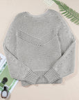 Stripe Ribbed Knit Boat Neck Sweater