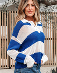 Genevieve Stripe Collar Eyelet Crochet Knitted Sweater