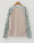 Floral Patchwork Corded Knit Long Sleeve Top