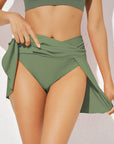 Solid Criss Cross Waist Flared Swim Skirt