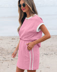 Textured Contrast Trim Crewneck Tee & Pocketed Skirt Set