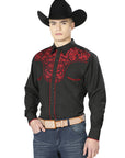 El Señor de los Cielos Embroidery Shirt in Black/Red