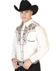 El Señor de los Cielos Embroidery Shirt in Beige/Gold