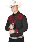 El Señor de los Cielos Embroidery Shirt in Black/Red