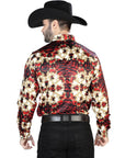 Burgundy And Gold Casual Long Sleeve Shirt