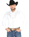 El General Embroidery Western Shirt in White/Black